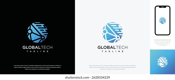 Global circle technology logo design vector concept. Global technology logo symbol icon. technology logo