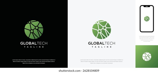 Global circle technology logo design vector concept. Global technology logo symbol icon. technology logo