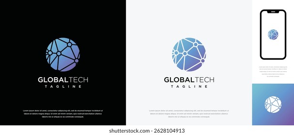 Global circle technology logo design vector concept. Global technology logo symbol icon. technology logo