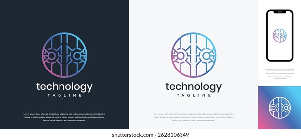 Global circle technology logo design vector concept. Global technology logo symbol icon. technology logo