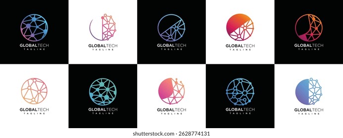 Global circle technology logo design vector concept collection. Global technology logo symbol icon. Technology logo