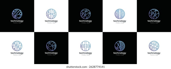 Global circle technology logo design vector concept collection. Global technology logo symbol icon. Technology logo