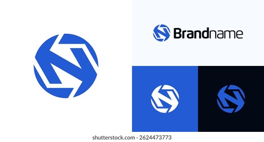 Global Circular abstract with interlock unity style, Logo icon design vector illustration, Creative Symbol initial letter N alphabet with circle union concept for brand identity and business company