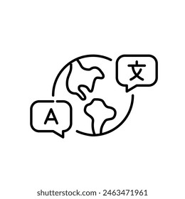 Global citizenship and multilingualism. Earth and speech bubble with language symbols. Pixel perfect icon
