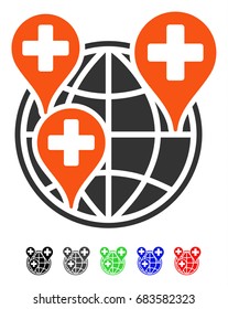 Global Clinic Company flat vector pictogram with colored versions. Color global clinic company icon variants with black, gray, green, blue, red.