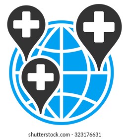 Global Clinic Company vector icon. Style is bicolor flat symbol, blue and gray colors, rounded angles, white background.