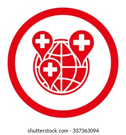Global Clinic Company vector icon. Style is flat rounded symbol, red color, rounded angles, white background.