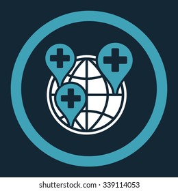 Global Clinic Company vector icon. Style is bicolor flat rounded symbol, blue and white colors, rounded angles, dark blue background.