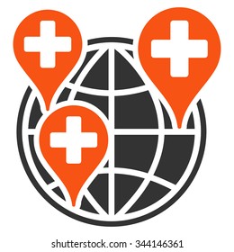 Global Clinic Company vector icon. Style is bicolor flat symbol, orange and gray colors, rounded angles, white background.