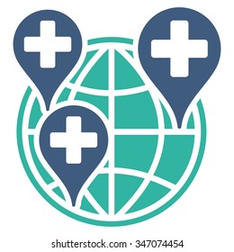 Global Clinic Company vector icon. Style is bicolor flat symbol, cobalt and cyan colors, rounded angles, white background.