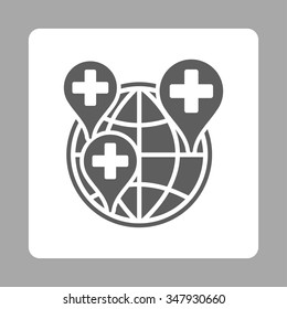 Global Clinic Company vector icon. Style is flat rounded square button, dark gray and white colors, silver background.