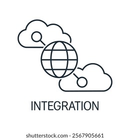 Global cloud internet connected.Integrated digital web. Vector linear illustration icon isolated on white background.