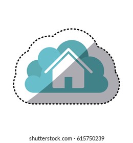 global cloud online sticker house icon, vector illustration