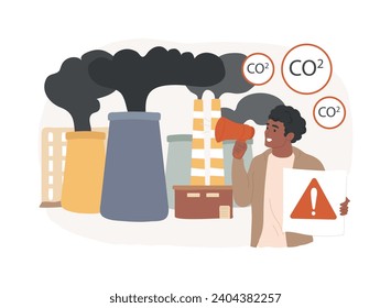 Global CO2 emissions isolated concept vector illustration. Global carbon footprint, greenhouse effect, CO2 emissions, country rate and statistics, carbon dioxide, air pollution vector concept.