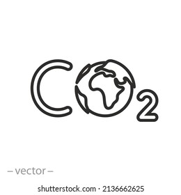 Global Co2 Pollution Icon, Greenhouse Effect, Carbon Capture Or Reduction Problem, Thin Line Symbol On White Background - Editable Stroke Vector Illustration