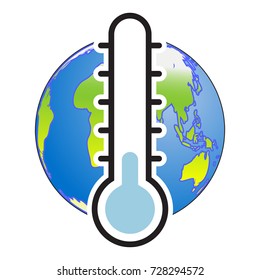 Global Cold concept. Thermometer with Earth globe, lower level-Vector Illustration