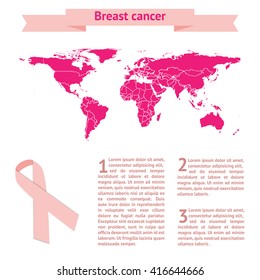 Global collaboration breast cancer awareness World map and triangle ribbon composition. EPS10 vector file with place for text. Can be used for booklet, flyer, brochure etc.