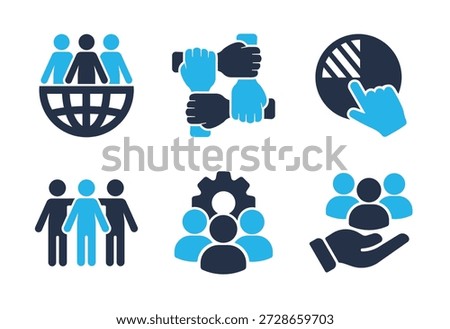 Global Collaboration and HR Management icon set. Solid glyph series icons