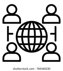 Global Collaboration Or Universal Community Line Icon