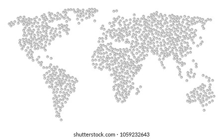 Global collage map organized of clock pictograms. Vector clock scattered flat items are organized into conceptual global geography scheme.
