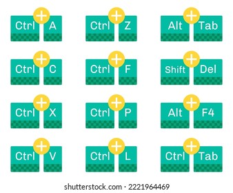 Global combination shortcut key in the various operating system to make the work with string easy. green icon of the keyboard button.