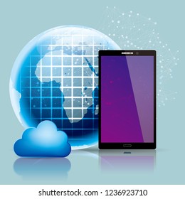 Global communication concept design. Isolated on blue background.