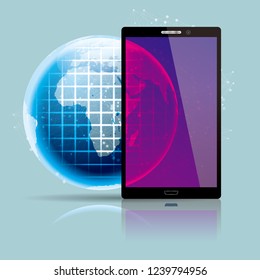Global communication concept design. Isolated on blue background.