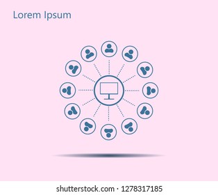 Global communication concept with flat icons. Vector illustration