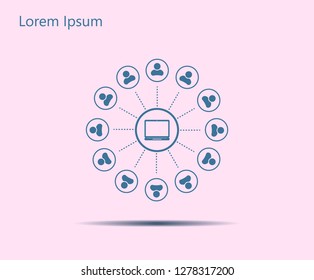 Global communication concept with flat icons. Vector illustration