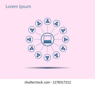 Global communication concept with flat icons. Vector illustration