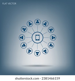 Global communication concept with flat icons. Vector illustration