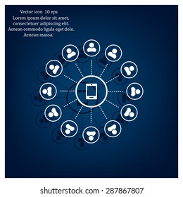 Global communication concept with flat icons. Vector illustration