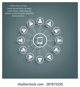 Global communication concept with flat icons. Vector illustration