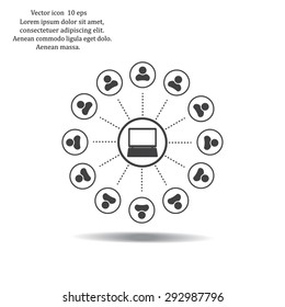 Global communication concept with flat icons. Vector illustration