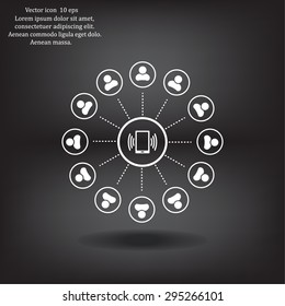 Global communication concept with flat icons. Vector illustration