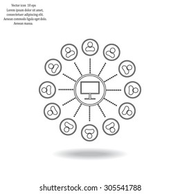 Global communication concept with flat icons. Vector illustration