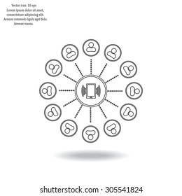 Global communication concept with flat icons. Vector illustration