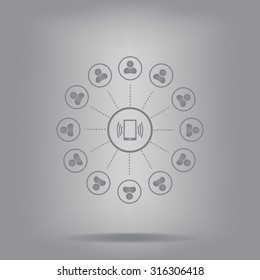 Global communication concept with flat icons. Vector illustration