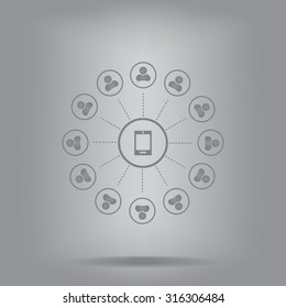 Global communication concept with flat icons. Vector illustration