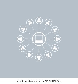 Global communication concept with flat icons. Vector illustration