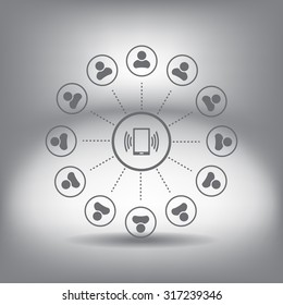 Global communication concept with flat icons. Vector illustration