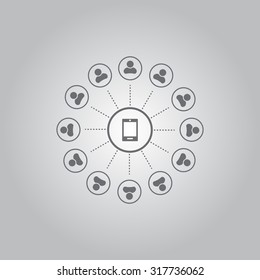 Global communication concept with flat icons. Vector illustration