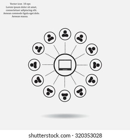Global communication concept with flat icons. Vector illustration