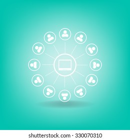 Global communication concept with flat icons. Vector illustration