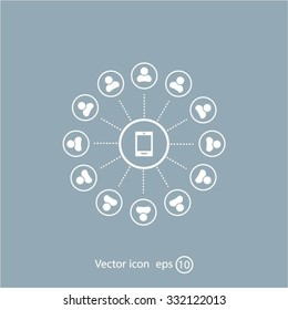 Global communication concept with flat icons. Vector illustration