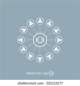 Global communication concept with flat icons. Vector illustration