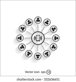 Global communication concept with flat icons. Vector illustration