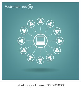 Global communication concept with flat icons. Vector illustration