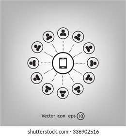 Global communication concept with flat icons. Vector illustration