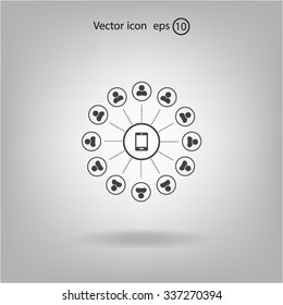 Global communication concept with flat icons. Vector illustration